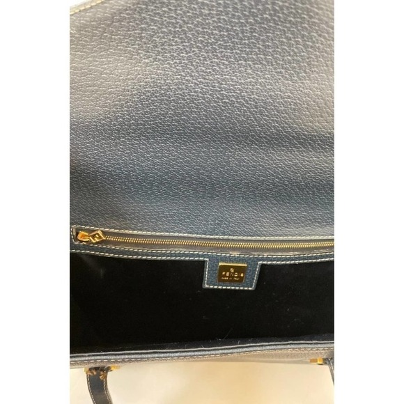Fendi Navy Blue Leather top handle with marbel clasp Vintage - Picture 9 of 11